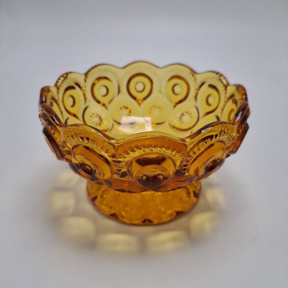 LE Smith Moon and Stars Amber Glass Compote Footed Candy Dish Bowl Vintage